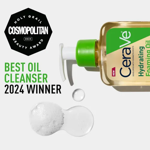 Vista 2 de CeraVe Limpiador hidratante de aceite espumoso, limpiador hidratante para cara y cuerpo, aceite de escualano + ácido hialurónico + ceramidas