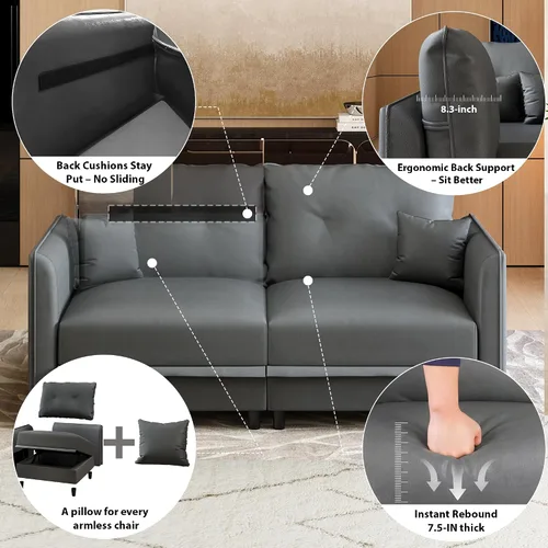 Vista 7 de LLappuil Sofá modular modular grande de 21 asientos con almacenamiento Gris