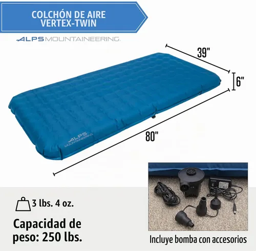 Vista 2 de ALPS Mountaineering Cama de aire Vertex, colchón inflable individual o queen, bomba versátil incluida