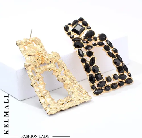 Vista 5 de KELMALL Aretes Colgantes de Pedrería Geométricos Gruesos para Mujeres Aretes Colgantes Rectangulares Audaces de Declaración, Joyería de Moda