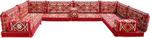 Vista 89 de arabicsofa Sofá en forma de U de estilo árabe para el suelo – Juego de Majlis hecho a mano – Sofá de estilo bohemio