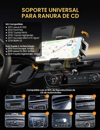 Vista 5 de Soporte de teléfono con ranura para CD, soporte mejorado para teléfono de automóvil con almohadillas de silicona antideslizantes