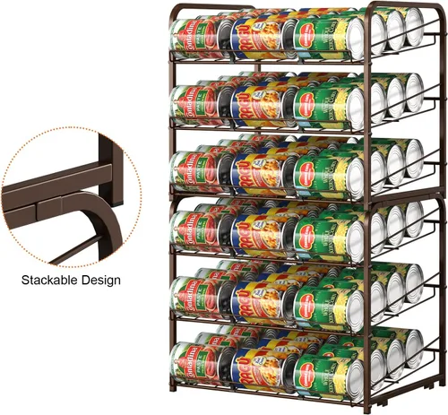 Vista 2 de Shinoske Organizador de latas para despensa, paquete de 2, organizador de latas apilable de 3 niveles, estante de latas 2 en 1, soporte dispensador