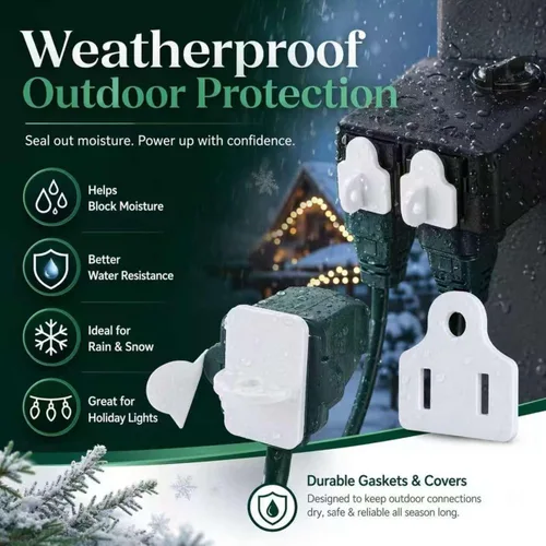 Vista 4 de 30 juegos de cubierta de toma impermeable y juntas estancas, cubierta de cable de extensión para exteriores Sotp GFCI que evita el corte, cubierta