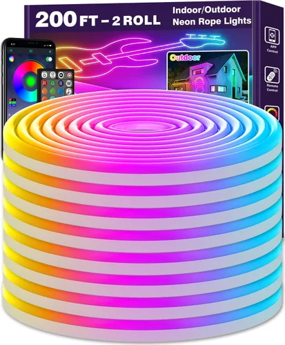 Vista 10 de Tira de luces de neón de 20 pies, cuerda de luces LED flexible con aplicación/control remoto, múltiples modos de luces, luces de neón LED RGB IP65