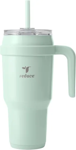 Vista 33 de REDUCE Vaso de acero inoxidable de 24 onzas con asa, con aislamiento al vacío de doble pared, tapa a prueba de sudor y popote reutilizable, mantiene