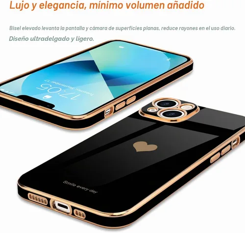 Vista 4 de Teageo Funda para iPhone 13 mini para mujeres y niñas, diseño de corazón de Negro
