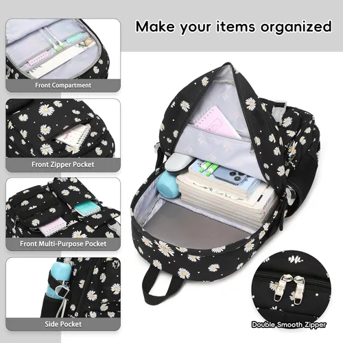 Vista 3 de Daisy - Mochila escolar para niñas, con lonchera, juego de bolsa de libros, mochilas para adolescentes y niñas