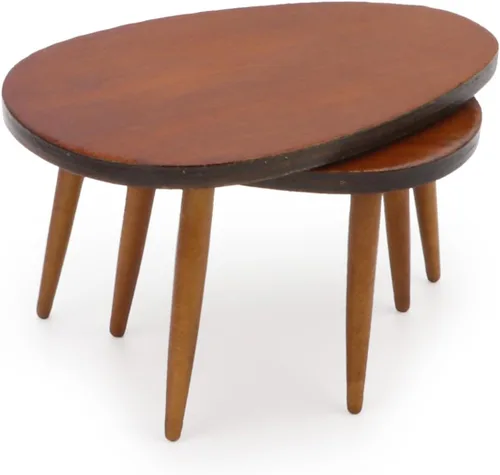 Vista 2 de Muebles en miniatura, 2 piezas, mesa de casa de muñecas, juego de mesa triangular de madera, escala 1/12, accesorios de modelo de casa pequeña