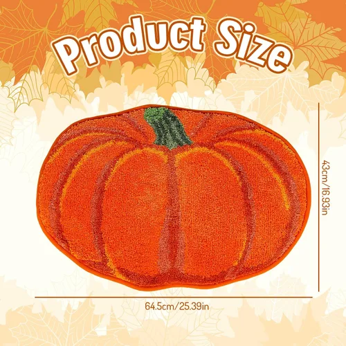 Vista 3 de AnyDesign Alfombra de baño de otoño, bonita alfombra de baño con forma de calabaza, alfombra de ducha antideslizante naranja otoñal, alfombra