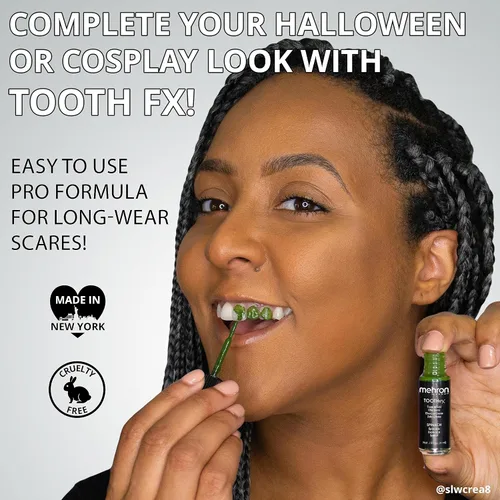 Vista 5 de Mehron Tooth FX pintura para dientes con cepillo, NEGRA para efectos especiales Halloween Películas - 25 onzas