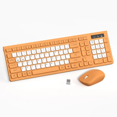 Vista 10 de Combo de teclado y mouse inalámbricos silencioso para oficina y hogar (verde aguacate) 2.4G Full Size Silent Cordless Keyboard with Tilt