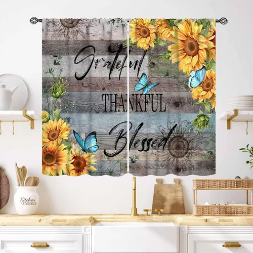 Vista 25 de Cortinas infantiles de abejas, cortinas de campo de primavera de acuarela de girasoles florales de nido de abeja, adorables abejas, cortinas