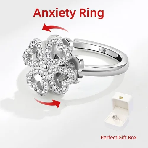 Vista 2 de Anillo de ansiedad para mujer, anillo ajustable de plata de ley 925, anillo giratorio con caja de regalo de joyería