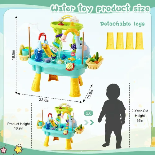 Vista 2 de 2027 Upgraded Toddlers 1-3 Water Table with Electric Pump, Kids Water Table with Faucet Play Food Accessories Fishing Toy, Kitchen Play Sink Toys