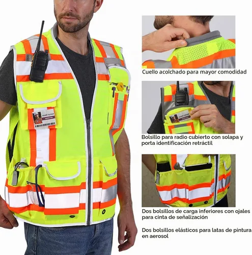 Vista 4 de Dib Safety Hi Vis Heavy Duty Surveyor Safety Vest Made with 3M Tape Amarillo/resistente