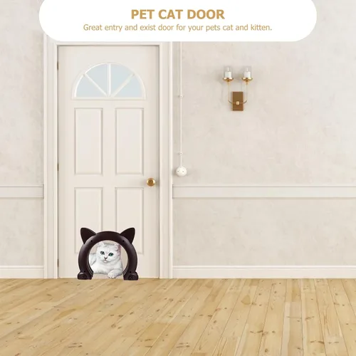 Vista 5 de Cat Built-in Interior Access Door for Cats and Dogs Two-Way Portal with Installation Fits Solid Brown Hidden Litter Box