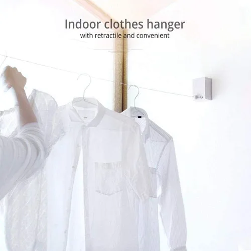 Vista 2 de Youngine Tendedero retráctil para interiores y exteriores, para colgar en la pared, con cuerda de acero de 13.8 pies, colgador de cuerda ajustable