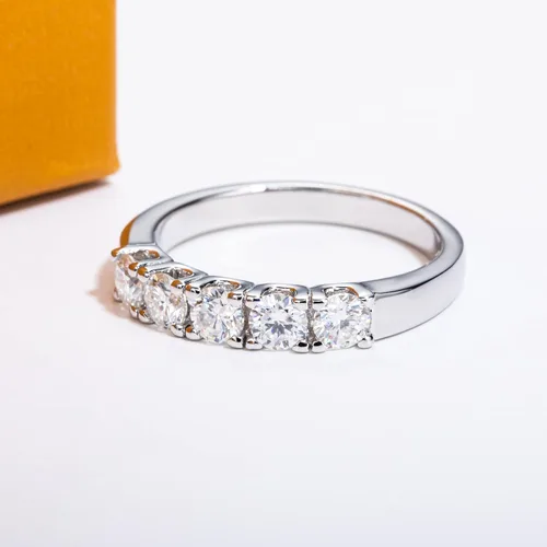 Vista 4 de Anillos de eternidad de moissanita, anillos de boda, color D, claridad VVS1, redondo, corte brillante, plata de ley 925, 56 piedras, anillos