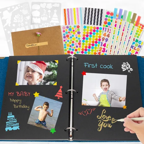 Vista 5 de AIOR Álbum de fotos, álbum de recortes, 60 páginas, tapa dura, 11 x 8.3 pulgadas, álbum de recortes con kit de álbumes de recortes de bricolaje, 3
