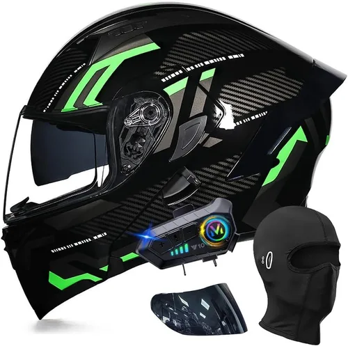 Vista 7 de Cascos modulares de motocicleta con Bluetooth, aprobados por DOT, casco de motocicleta de cara completa abatible con doble visera, con altavoces