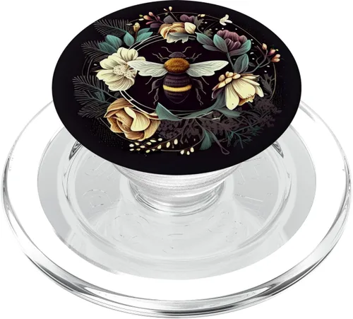Vista 8 de Abeja Flowers Boho Black PopSockets intercambiables PopGrip