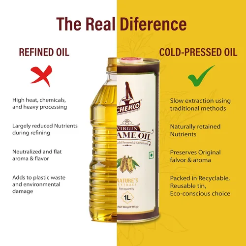 Vista 9 de CHEKKO Aceite de sésamo prensado en frío 100% puro, 1 litro (33 fl oz)