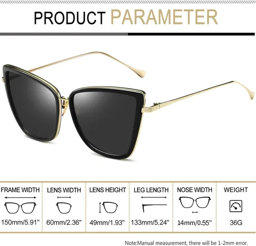 Vista 4 de Joopin - Lentes de sol de gran tamaño con forma de ojos de gato para mujer, con marco de metal de moda