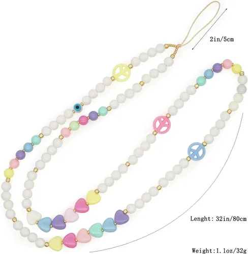 Vista 3 de Beaded Phone Charm Lanyard Strap Crossbody Fixed Beads Pearl Neck Chain