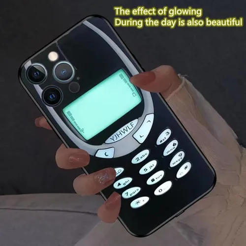 Vista 2 de Funda luminosa compatible con iPhone 11 Pro, cinta de casete retro, a prueba de golpes, funda protectora de vidrio templado, funda especialmente