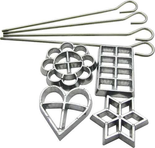 Vista 2 de TJ-Store Juego de cuatro moldes para bunuelos con mango, set de hierro rosetón con mango fácil rosetón