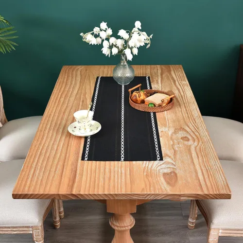 Vista 7 de Camino de mesa rústico de granja con rayas trenzadas, caminos de mesa bordados, decoraciones de mesa para cocina, sala de estar, comedor, días