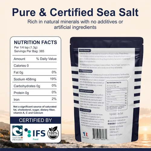 Vista 2 de Le Marinier Sal celta orgánica gris gruesa, 0.6 libras - 8.81 onzas. 100% natural y sin refinar. Sal marina francesa rica en minerales. Sal mineral