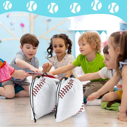 Vista 6 de Nuogo 24 mochilas deportivas de béisbol con cordón para fiestas deportivas, bolsas de golosinas, bolsas de regalo, para jugadores, atletas, bolsas