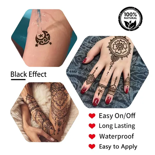 Vista 3 de Kit de tatuajes temporales, 6 conos de pasta de tatuaje semipermanentes, pintura artística de cuerpo indio para mujeres, hombres y adolescentes