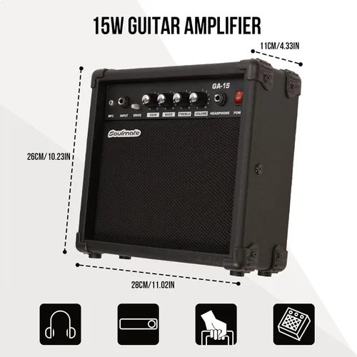 Vista 8 de Soulmate - Kit de guitarra eléctrica para principiantes de 39 pulgadas, tamaño completo, guitarra eléctrica de cuerpo sólido con pastilla HSS