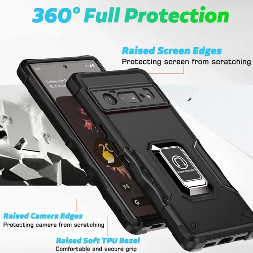 Vista 5 de Asuwish Funda de teléfono para Google Pixel 6 Pro con protector de pantalla de vidrio templado y soporte de anillo rígido híbrido resistente