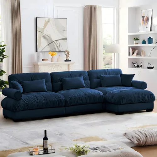 Vista 92 de Reposapiés Otomano Tapizado de Terciopelo con Cojín para Sofá Seccional Sofá 300 libras para Sala de Estar (Beige)