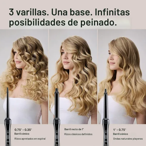 Vista 2 de Paul Mitchell Unclipped 3-in 1 Ceramic Interchangeable Curling Wand for Multiple Hairstyles