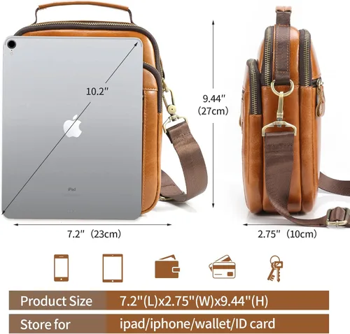 Vista 6 de Bolso de mensajero para hombre, bolso de cuero de grano completo para hombre, bolsos de hombro, bolsa cruzada para trabajo y negocios