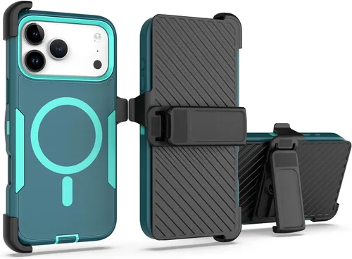 Vista 26 de Funda diseñada para iPhone 16 Pro, magnética, doble protección, resistente y duradera, compatible con MagSafe, clip trasero desmontable, a prueba