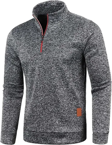 Vista 3 de Suéter térmico con forro polar para hombre, con cremallera de un cuarto, para invierno, ligero, suave, sudadera atlética con solapa