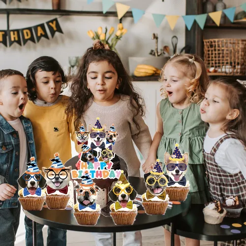 Vista 5 de 25 piezas de suministros de fiesta de cumpleaños para perros y mascotas, decoración de cupcakes para niños, regalos de fiesta de cumpleaños
