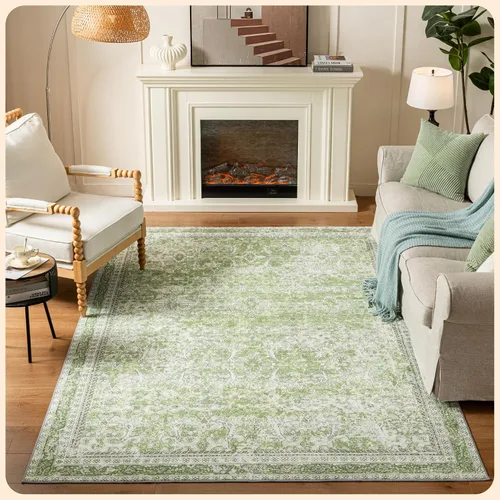 Vista 360 de Istana Alfombra larga antideslizante de 2.5 x 8 para el hogar, para pasillo y cocina, lavable, sedosa y suave al tacto, elegante, color azul y marfil
