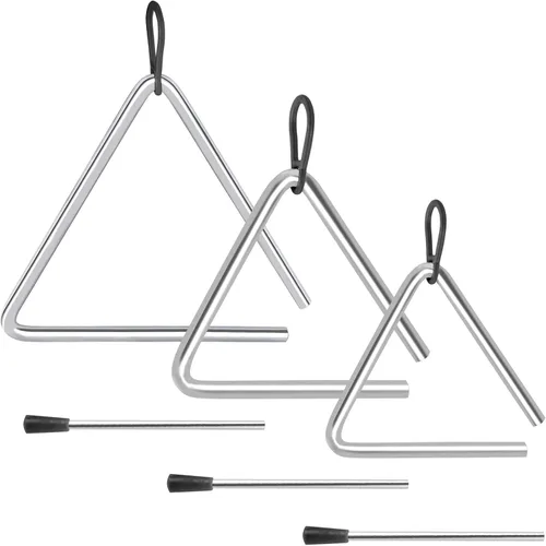 Vista 7 de EASTROCK Juego de instrumentos triangulares, 3 paquetes, 4, 5, 6 pulgadas con delantero Juego de instrumentos de percusión de acero Triángulos