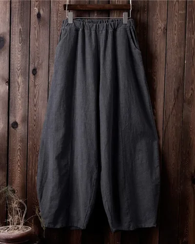 Vista 6 de Iximo Pantalones de lino y algodón, holgados, para mujer, con cintura elástica y ajuste relajado, informales, estilo harén