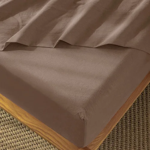 Vista 23 de MooMee Sábana bajera ajustable de solo 100% algodón lavado con textura parecida al lino, transpirable, duradera, suave, cómoda, bolsillo profundo