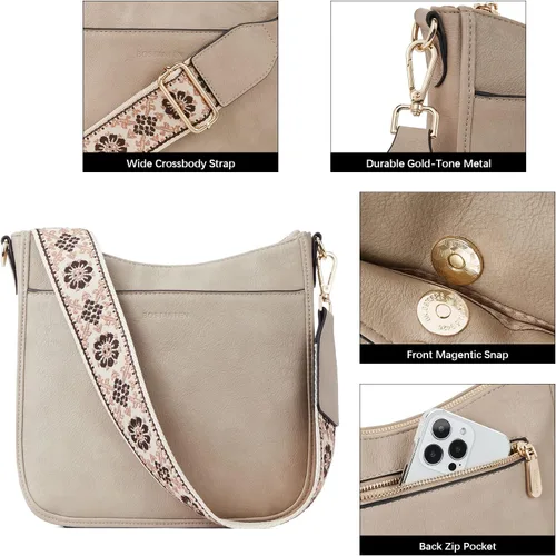 Vista 5 de BOSTANTEN - Bolsos bandolera para mujer, de cuero vegano moderno, estilo hobo, con correa ancha para el hombro