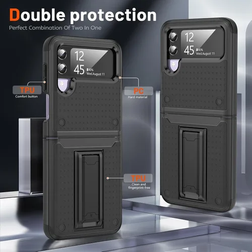 Vista 2 de Jeylly Funda para Samsung Z Flip 3, Z Flip 4, de grado militar, a prueba de golpes, con soporte estable, protección de bisagra, cubierta resistente