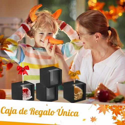 Vista 4 de Juexica 30 cajas de manzana de caramelo con agujero, cajas de regalo de Negro